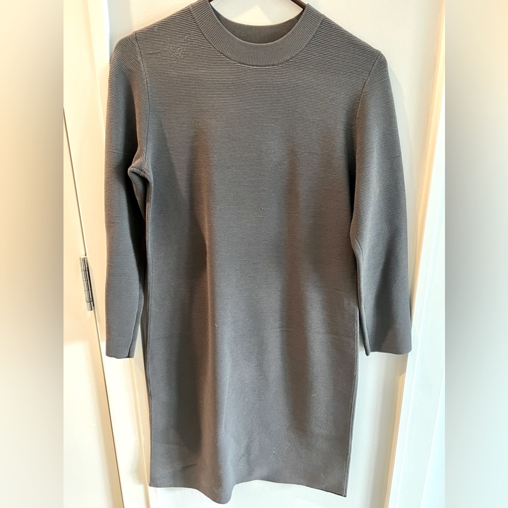 Club Monaco Gunmetal Grey Fine Ribbed Long Sleeve Dress